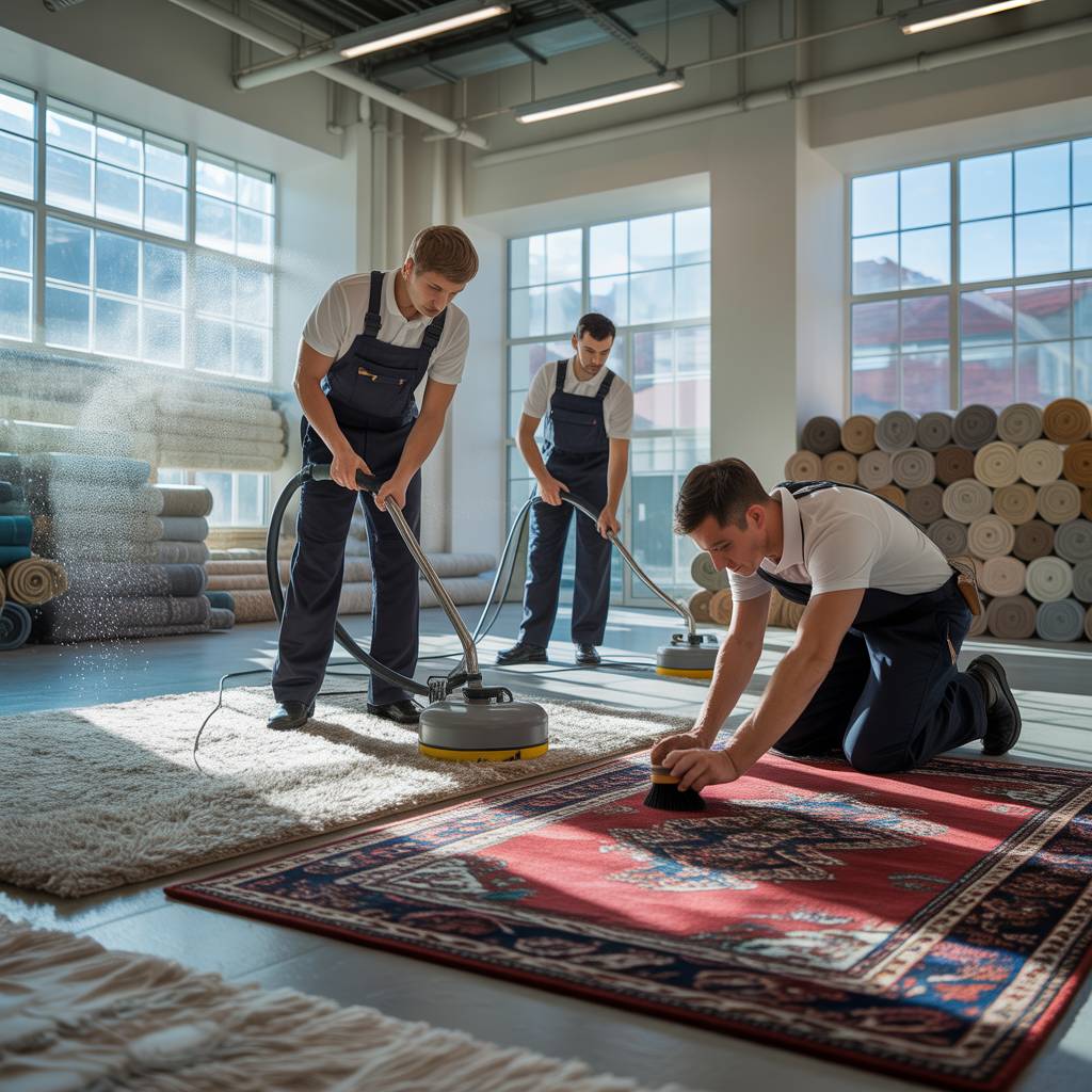 Steam cleaning a beige carpet